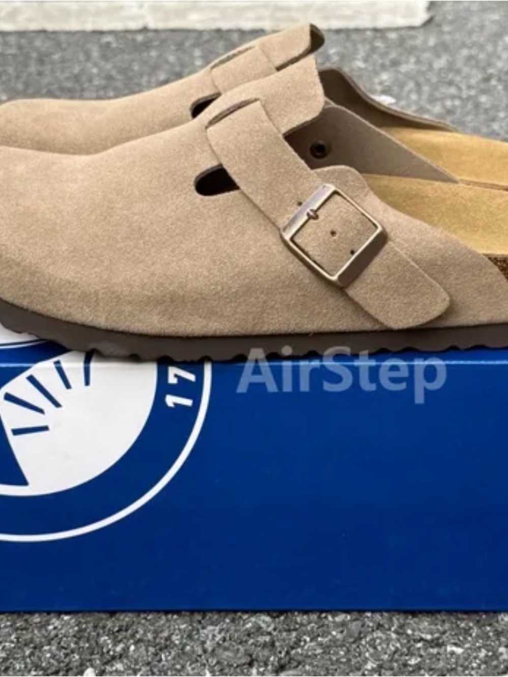 Men’s Suede Mule Clog in Taupe with Buckle